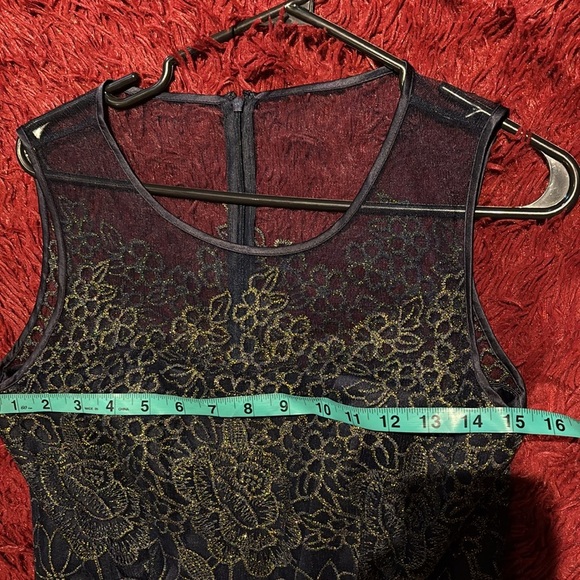 Tahari Navy Sheer Embroidered Fit and Flare mini party dress - Picture 10 of 15